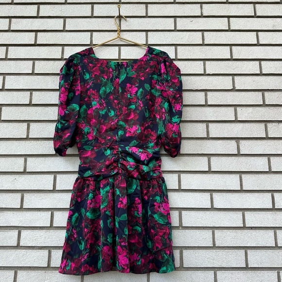 MISA Los Angeles Narcissa Floral Satin Mini Dress V-Neck Black Pink Party - Picture 15 of 16